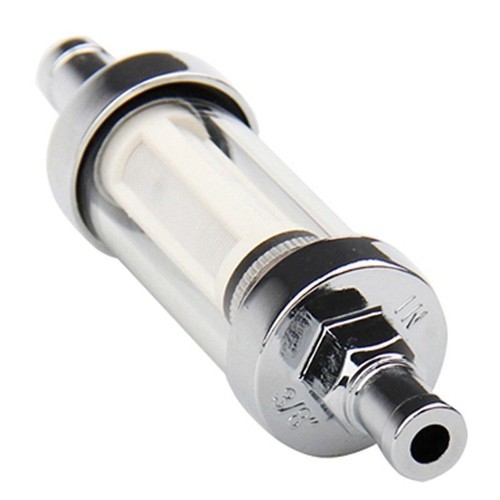 10mm 3/8'' Universal Chrome Glass Fuel Filter Car Petrol Diesel Inline