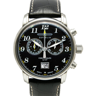 Pre-owned Zeppelin Lz127 Count 7686-2 Quartz Watch Swiss Ronda Movement 50m Wr Black Dial