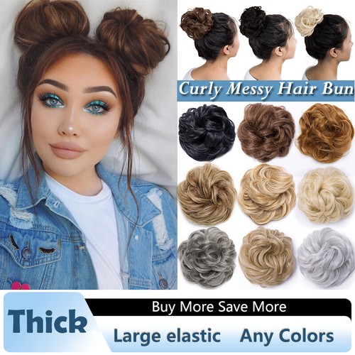 Real Natural Curly Messy Bun Hair Piece Scrunchie Hair Extensions Large Elastic
