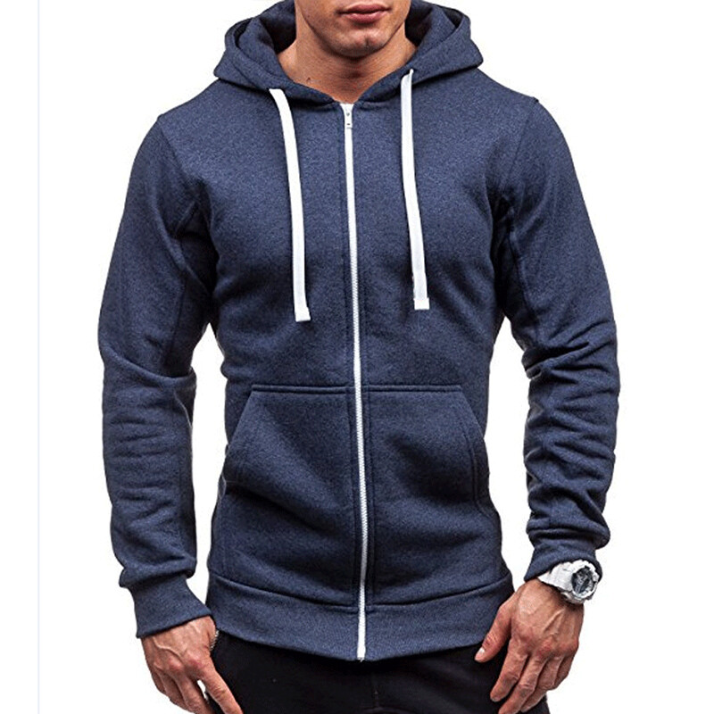 Men Long Sleeve Hooded Sweatshirt Zip Up Hoodies Jacket Casual Outwear Coat Tops