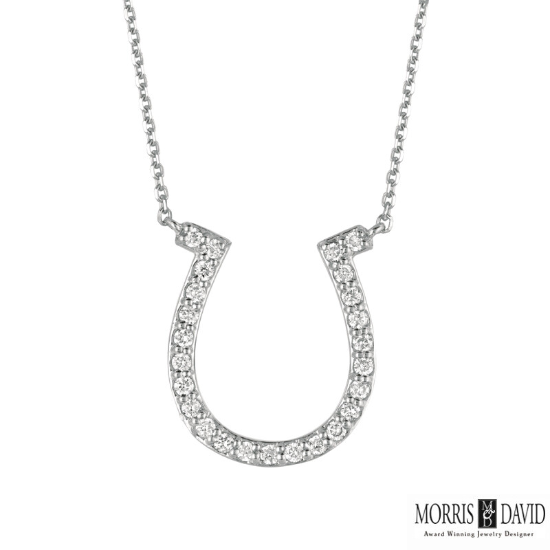 Pre-owned Morris 0.40 Carat Natural Diamond Horseshoe Necklace Pendant 14k White Gold 18'' Chain