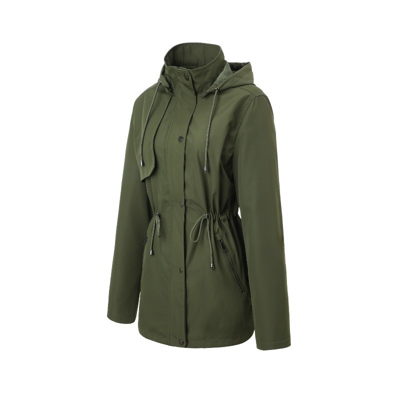 Womens Ladies Classic Trench Coat Hooded Drawstring Tunic Jacket Elegant Casual
