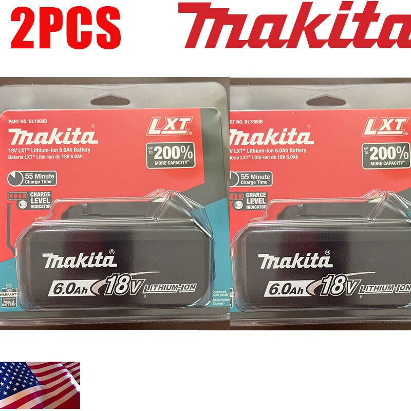 2PACK Makita 18V Lithium-Ion 6.0Ah Battery (BL1860B)