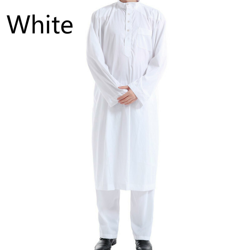 Men Muslim Robe Pants Saudi Style Islamic Kaftan Arab Clothing Dishdasha