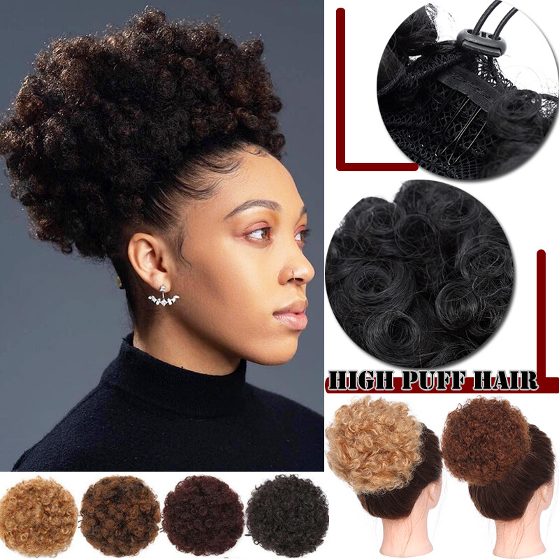 High Puff Afro Curly Bun Ponytail Drawstring Short Kinky Clip In