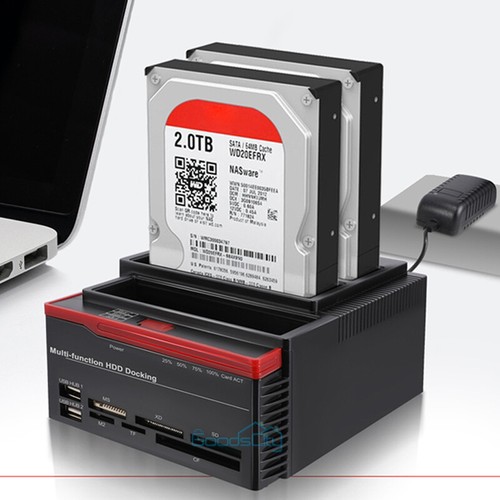 USB3.0 2-Bay External Hard Drive Docking Station Clone USB for 2.5/3.5'' HDD SSD