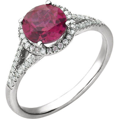 Diamond & Created Ruby Birthstone Ring In 14K White Gold (1/5 ct. tw.)