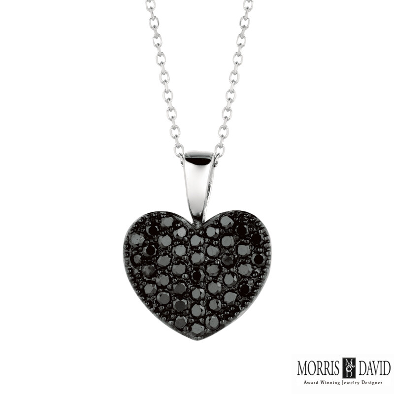 Pre-owned Morris 0.40 Carat Black Diamond Heart Necklace 14k White Gold 18'' Chain