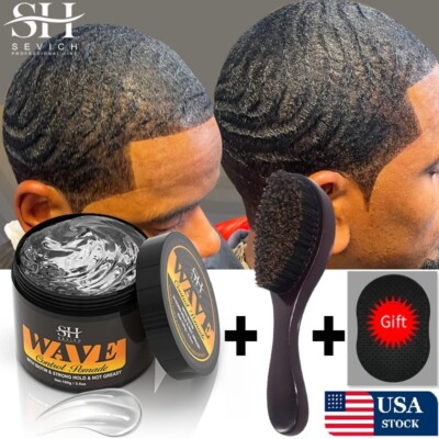Waves Control Pomade Wavy Hair Oil With Brush Sport Strong Hold Gel Black Men US