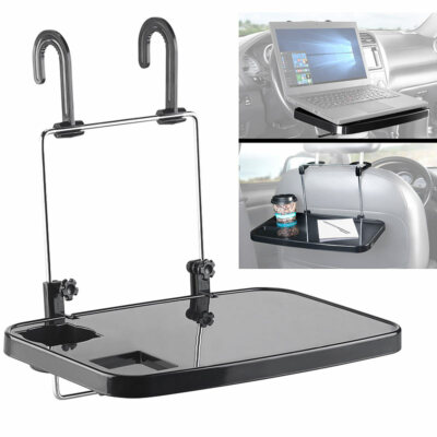 Autotisch: Kfz-Universal-Klapptisch mit Getränkehalter, für Lenkrad & Kopfstütze
