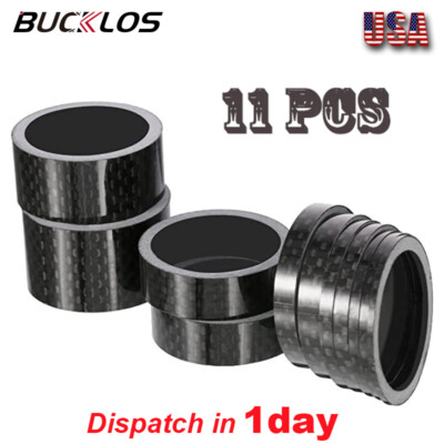 11PCS Carbon Fiber Headset Spacers Mountain Road Bike Front Fork Washers 1-1/8''