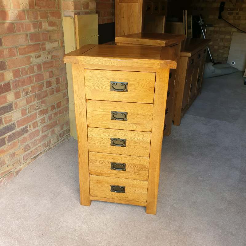 Oak Furniture Land Original Rustic Solid Oak Tallboy Chest in South