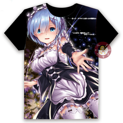 Re: Zero Rem/ /Emilia Unisex T-shirt Casual Tee Black Tops#GZ36