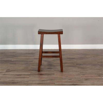 Pemberly Row 30" Saddle Seat Transitional Mahogany Wood Stool in Dark Chocolate