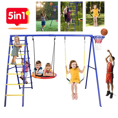 5 in 1 Kids Metal Swing Set Climber Playground Swingsets Playset Outdoor Toys