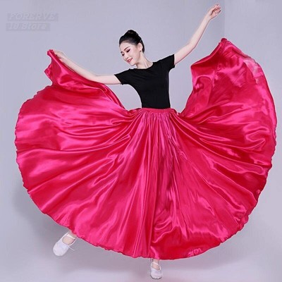 Women Gypsy Long Skirts Dancer Dance Satin Skirt Dance Performance Costumes