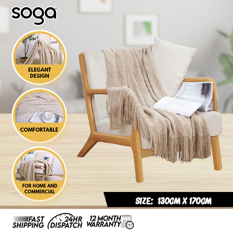 SOGA Beige Diamond Knitted Throw Blanket 130x170cm