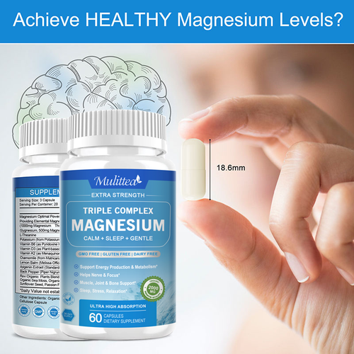 Triple Magnesium Complex 2000mg 60PCS Capsules for Calm+Sleep+Gentle in Stock