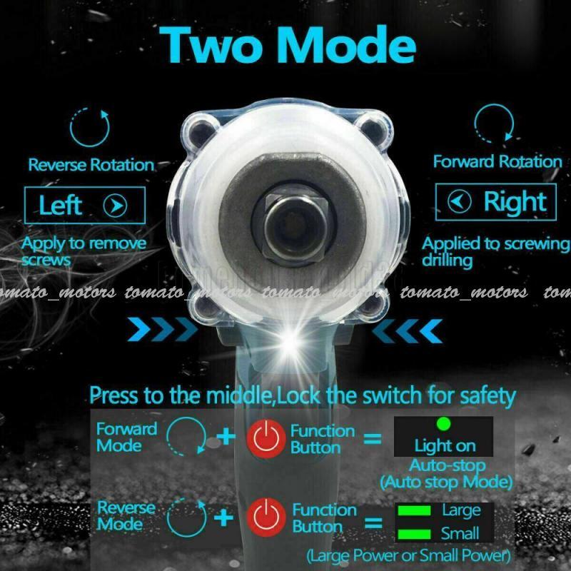 1/2'' High Power Cordless Electric Impact Wrench Gun Driver w/ 2 Li-ion Battery