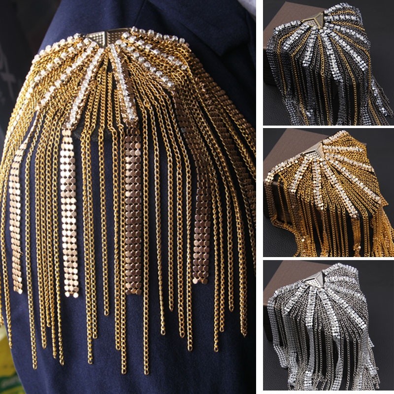 Metal Tassel Epaulet Shoulder Board Brooches Steampunk Costume Accessory Vintage