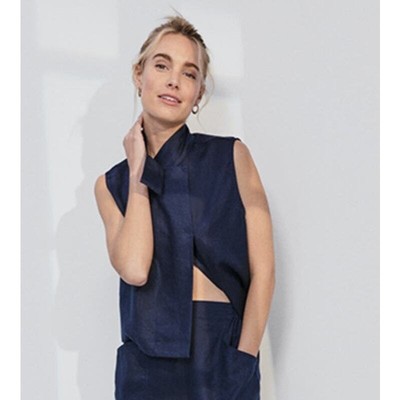 Lunya Woven Linen Sleeveless Shirt Tank in Deep Blue Size Medium NWT