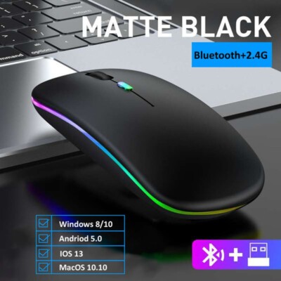 Rechargeable USB Mouse 2.4GHz Bluetooth Wireless Optical  RGB Mice for Laptop PC