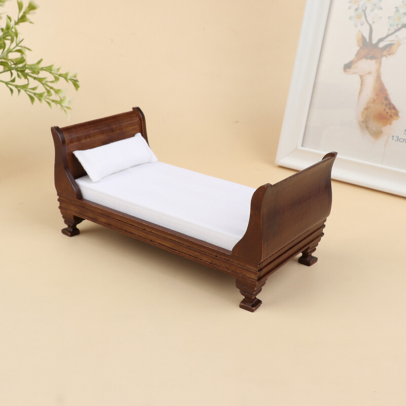 1:12 Dollhouse Miniature Wooden Furniture Single Bed Doll House Accessories-ml