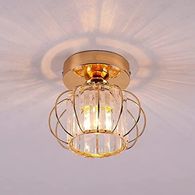 FRIXCHUR Gold Mini Crystal Chandelier E27 Semi Flush Light