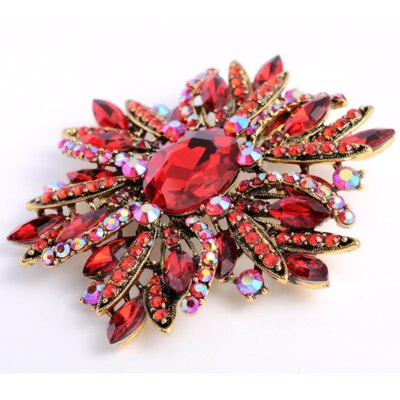 Luxury Large Size Colorful Crystal Brooch Pearl Brooches Pin Women Clothing