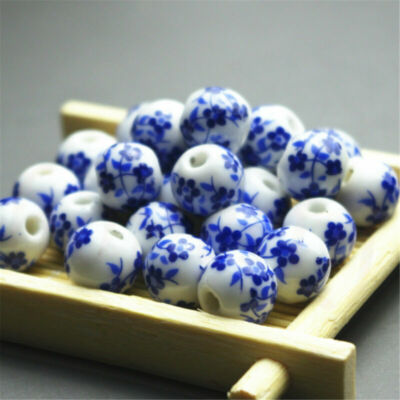 20/40pcs Elegant Ceramic Round Blue And White Porcelain Beads Jewelry Material