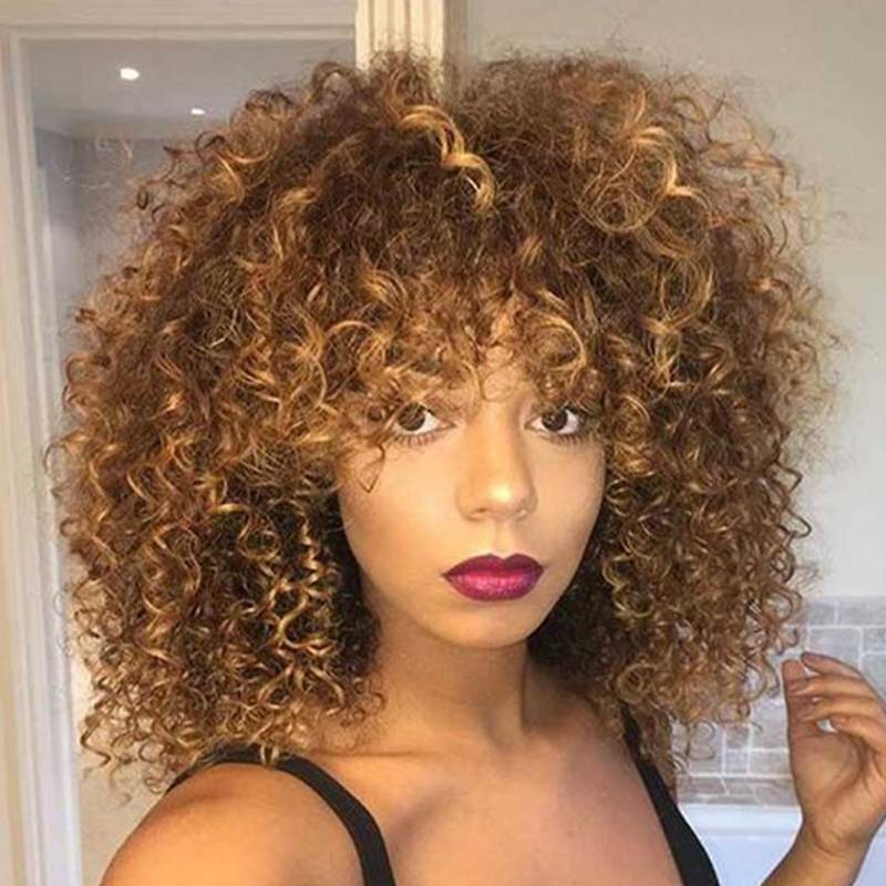 Damen Gelockt Kurz Haar wie Echthaar Afro Gewellte Perücke Volle Perücken Party