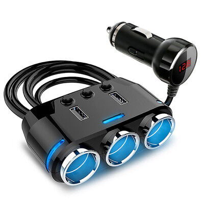 3Way Cigarette Lighter Socket Splitter Power Adapter Dual USB Car Charger I r