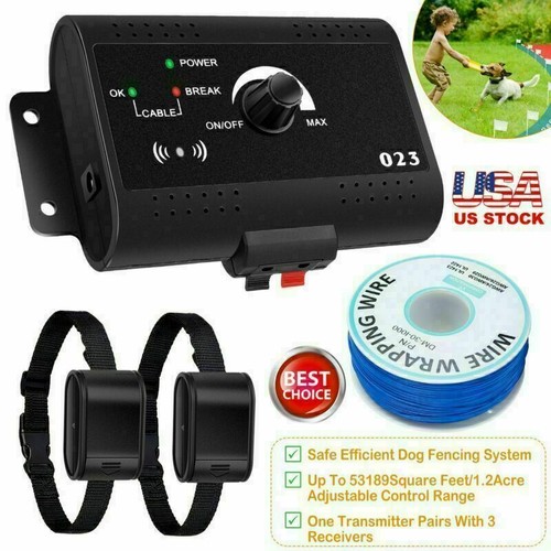 Wireless Electric Dog Fence Containment System Shock Training Collars For 2 Dogs