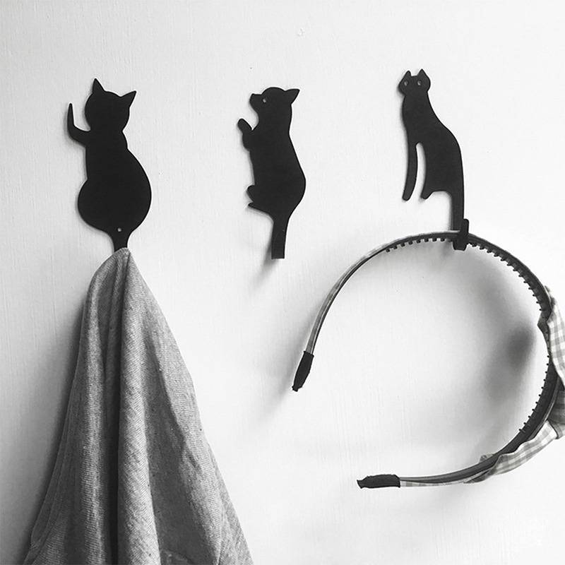 3pc Cute Cat Tail Kitchen Wall Door Metal Hook Key Hanger