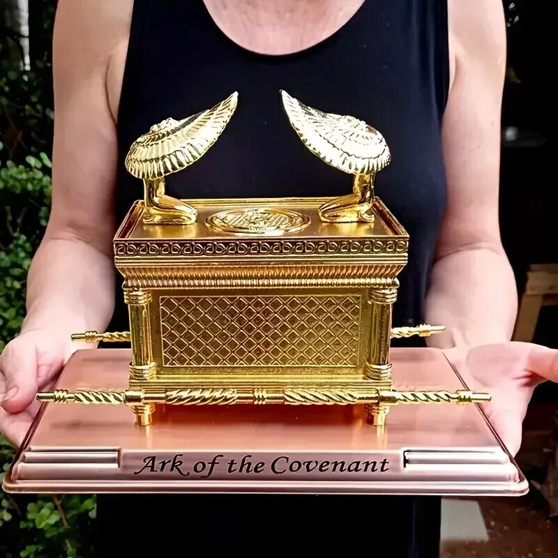 Figurine Ark Of The Covenant Golden Plated Copper Stand Jerusalem