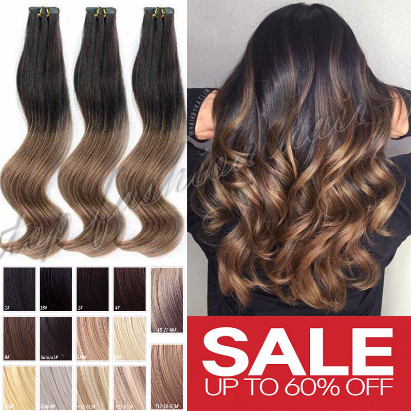 Ombre Medium Brown To Gold Blonde Straight Tape In Human Hair