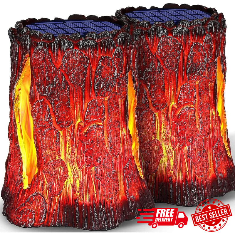 Outdoor Upgraded Larger Size Flickering Flame Solar Stump Lights Ou