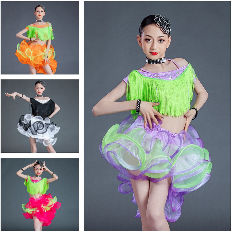 Fille Femmes Latin Déguisement Jeux Ruche Gland Jupes Haut Enfant Tenue de Danse
