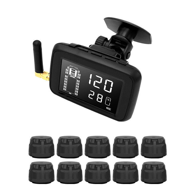 The Tire Pressure & Temperature Monitoring System uses a display screen and ten sensor caps to enhance driving safety by tracking tire pressure and temperature.