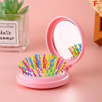 Folding Round Hair Comb With Mirror Folding Massager Cady Color Beauty Mini Gift