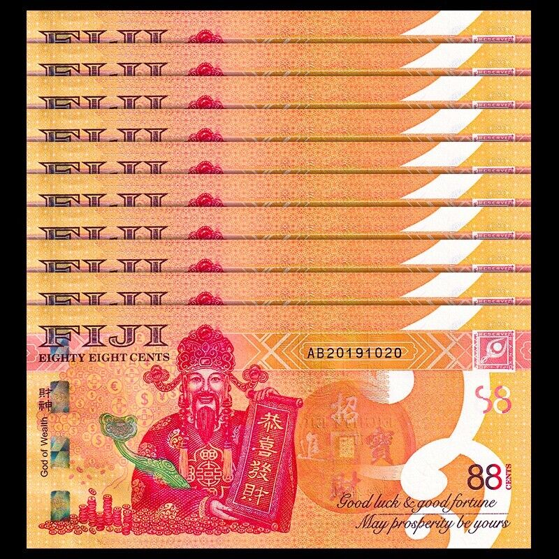 Lot 10 PCS, Fiji 88 Cents, 2022, God of Wealth, 财神, COMM., UNC