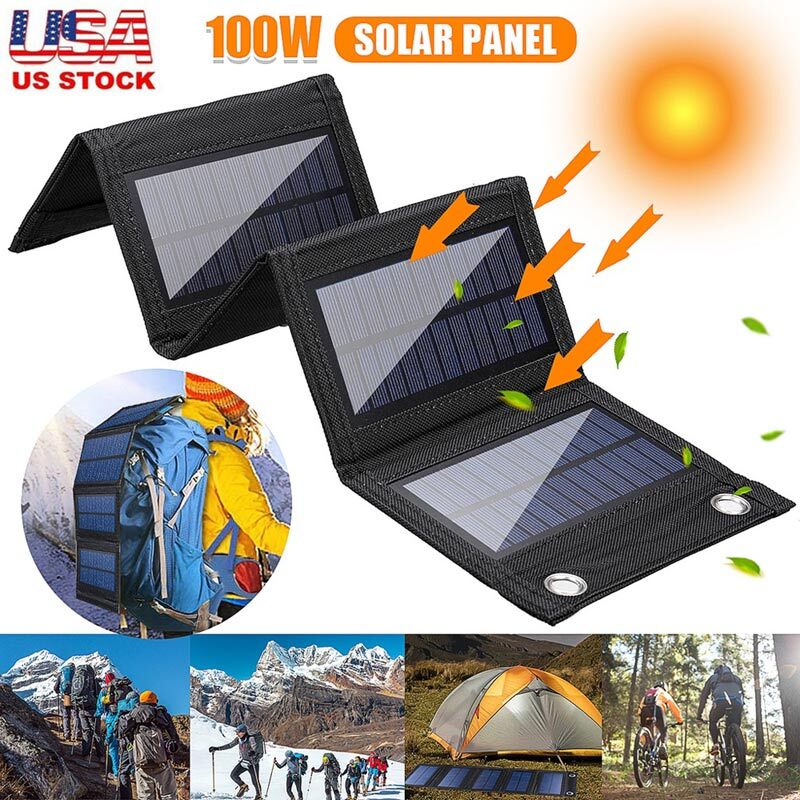 100W USB Solar Panel Folding Power Bank Outdoor Camping Hiki