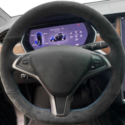 Black Suede Car Accessories Steering Wheel Cover For Tesla Model X S Interior