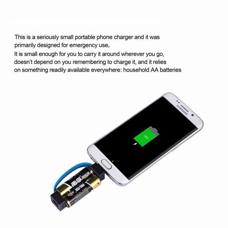 Universal Emergency Micro USB/ USB-C Phone Charger Powered by 2Pcs