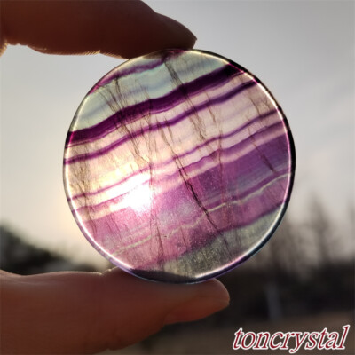 1.9  Natural Fluorite Round Slice Quartz Crystal Wand Point Reiki Healing Gift