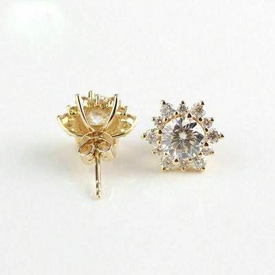 SOFIYA JEWELS 4CT ROUND CUT MOISSANITE GORGEOUS SOLITAIRE STUD EARRINGS 14K YELLOW GOLD FINISH