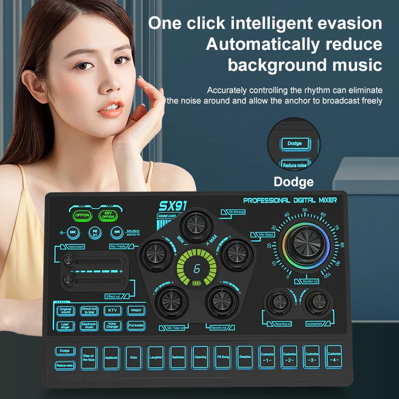 SX91 Sound Card USB Sound Mixer Professional Audio Mixing Console Amplifier For