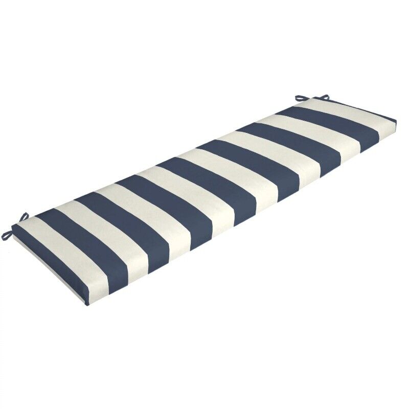 17" x 46" Navy Blue Stripe Rectangle Outdoor Bench Cushion, 1 Piece