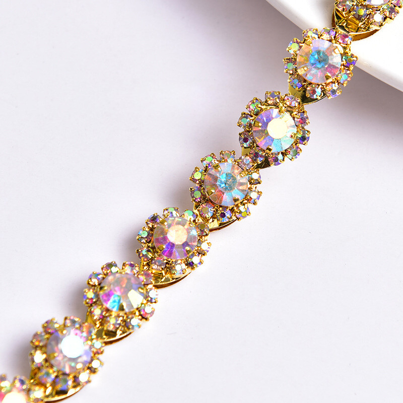 90cm DIY Strass Ketten Bling Blumen Diamant Band Verzierung Nähen Silber Gold AB
