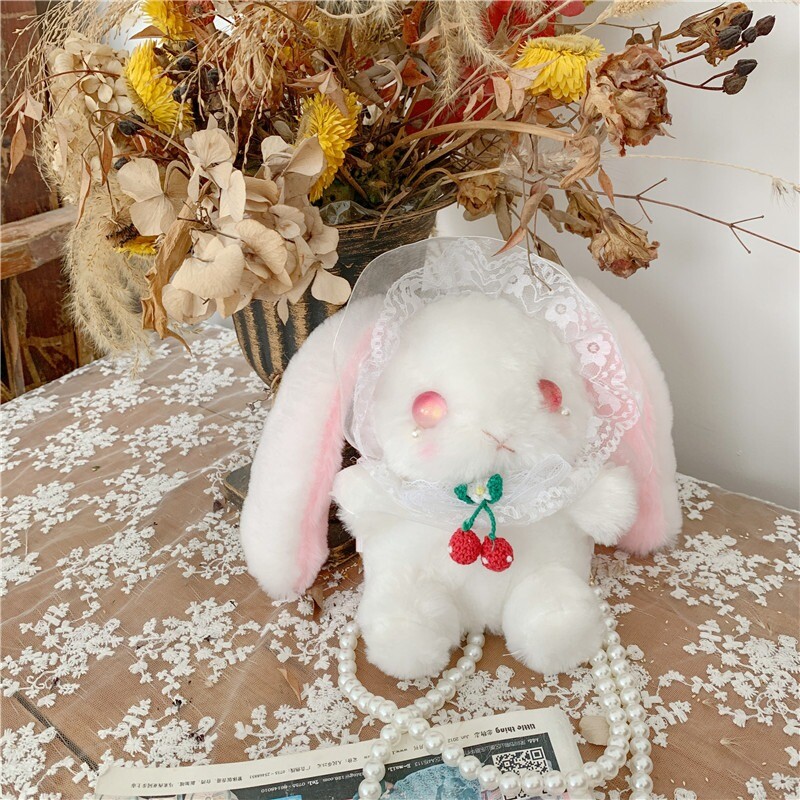Women Girl Lolita Rabbit Ear Doll Bag Faux Pearl Chain Beads Soft JK Decor Cute